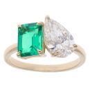 Lab Grown 9ct Yellow Gold 2.07ct Pear Cut Diamond And Created Emerald Ring