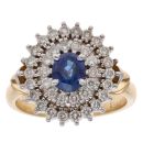 18ct Yellow Gold 0.75ct Diamond and Sapphire Cluster Ring