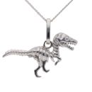 Silver T-Rex Skeleton Pendant and Curb Chain 18" by Icesia
