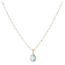 9ct Yellow Gold Blue Topaz Single Stone Pendant and Chain 22"