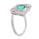 Platinum Emerald and 0.25ct Diamond Ring