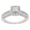 18ct White Gold Princess an Brillliant Cut 1.00ct Diamond Cluster Ring