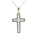 9ct Yellow Gold Cubic Zirconia Cross Pendant and Chain 18"