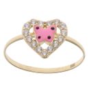 14ct Yellow Gold Cubic Zirconia Heart and Pink Enamel Butterfly Dress Ring