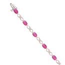 9ct White Gold 0.06ct Diamond And Created Ruby Cluster Bracelet 7"