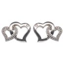 Silver Cubic Zirconia Double Heart Stud Earrings