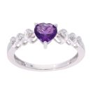 9ct White Gold Amethyst and Diamond Heart Dress Ring
