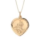 18ct Yellow Gold on Sterling Silver Diamond Cut Heart St Christopher Pendant Necklace
