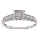 9ct White Gold 0.50ct Princess And Brilliant Cut Diamond Cluster Ring