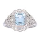 Platinum Aquamarine and 0.45ct Diamond Ring