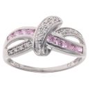 9ct White Gold Pink Topaz And Cubic Zirconia Crossover Ring