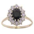 9ct Yellow Gold Sapphire and Cubic Zirconia Cluster Ring