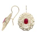 14ct Yellow Gold Red Gemstone Fancy Drop Earrings