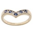 9ct Yellow Gold 0.05ct Diamond and Sapphire Wishbone Ring