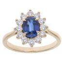 Lab Grown 9ct Yellow Gold 0.75ct Brilliant Cut Diamond And Created Sapphire Cluster Ring
