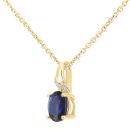9ct Yellow Gold Oval Sapphire and Diamond Pendant Necklace