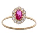 14ct Yellow Gold Cubic Zirconia and Red Gemstone Cluster Ring