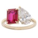 Lab Grown 9ct Yellow Gold 2.07ct Pear Cut Diamond And Created Ruby Ring