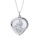 Sterling Silver Diamond Cut Heart St Christopher Pendant Necklace