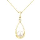 9ct Yellow Gold Cultured Pearl and Diamond Teardrop Pendant Necklace