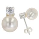 Silver Cubic Zirconia And Synthetic Pearl Stud Earrings By Icesia