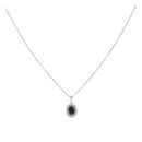 9ct White Gold Sapphire And 0.10ct Diamond Cluster Pendant and Chain 20"