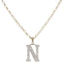 9ct Yellow Gold Cubic Zirconia Initial 'N' Pendant and Chain 24"