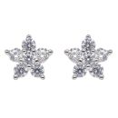 Silver Cubic Zirconia Flower Stud Earrings