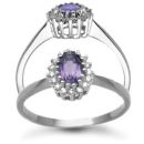 9 Carat White Gold 0.12pts Diamond & Amethyst Ring