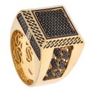 14ct Yellow Gold Monaco Classic Black Cubic Zirconia Signet Ring