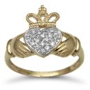 9 Carat Yellow Gold 0.10pts Diamond Claddagh Ring