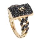 14ct Yellow Gold Monaco Classic Black Cubic Zirconia Alternate Pave Ring