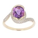 9ct Yellow Gold Amethyst And Cubic Zirconia Twist Ring