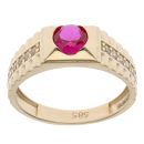 14ct Yellow Gold Cubic Zirconia and Red Gemstone Signet Ring