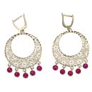 14ct Yellow Gold Red Gemstone Drop Earrings