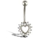9ct White Gold Cubic Zirconia Heart Belly Bar
