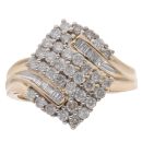 9ct Yellow Gold 1.00ct Brilliant And Baguette Cut Diamond Cluster Ring