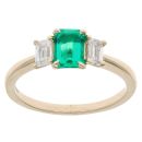 Lab Grown 9ct Yellow Gold 0.50ct Baguette Cut Diamond And Created Emerald Ring
