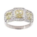 Platinum Princess And Brilliant Cut 3.00ct Yellow And White Diamond Cluster Ring