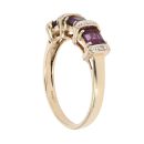 9ct Yellow Gold Three Stone Amethyst And 0.02ct Diamond Ring