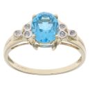9ct Yellow Gold Blue Topaz and 0.10ct Diamond Stone Set Ring