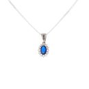 Silver Blue Gemstone And Cubic Zirconia Cluster Pendant And Chain 16" By Icesia
