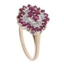 9ct Yellow Gold Ruby and 0.10ct Diamond Cluster Ring
