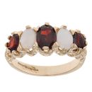 9ct Yellow Gold Garnet And Opal Five Stone Ring