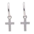 Silver Cubic Zirconia Cross Hoop Earrings by Icesia