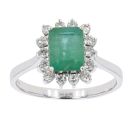 18ct White Gold Diamond and Emerald Cluster Ring by Anya Belle
