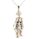 9ct Yellow Gold Multi-Gemstone Clown Pendant And Chain 30"