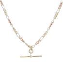 9ct Yellow, White and Rose Gold T-Bar Pendant and Figaro Chain 20"