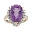 9ct Yellow Gold 0.10ct Diamond And Amethyst Cluster Ring