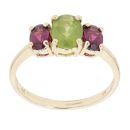 9ct Yellow Gold Peridot And Garnet Three Stone Ring